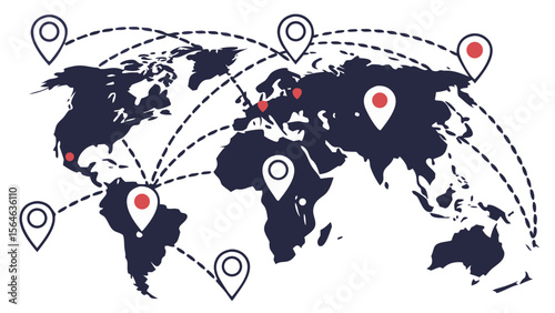 Silhouette Collection of Globes and Map Pins Isolated on Clean White Background for Travel, Location, and Navigation Vector Design