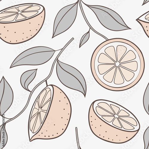 Lemon Pattern Illustration with Leafy Accents for Print Design, Fabric, Home Decor, Kitchenware, and Stylish Stationery  