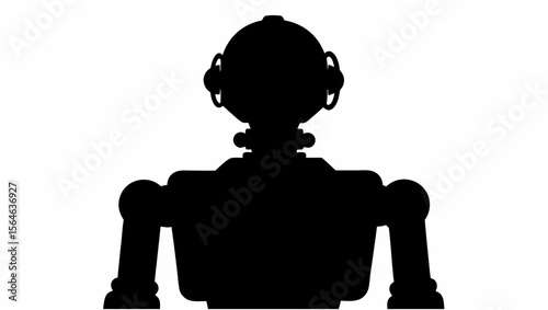 Silhouette of a robot with a rounded head and visible neck joints against a white background space age