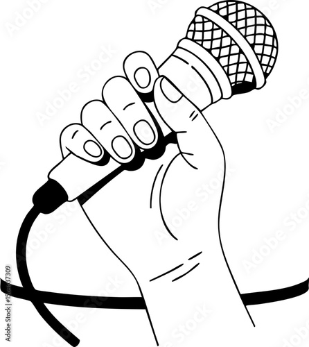 Hand Holding Microphone Vector Illustration