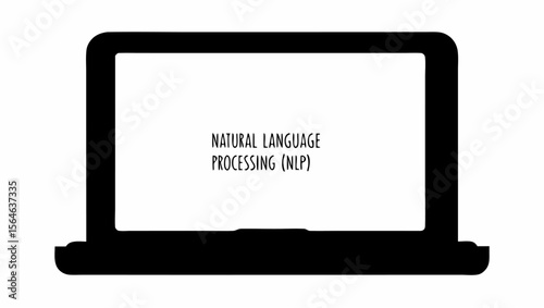 Black silhouette of a laptop displaying the text natural language processing nlp centered on the screen