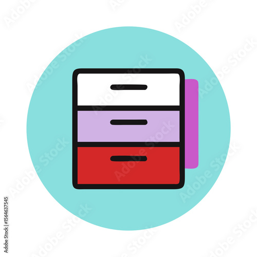 Colorful drawer icon, storage organizer graphic, modern design, white background, copy space