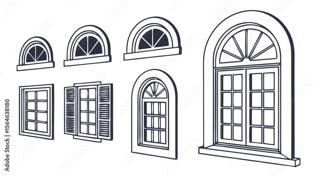 Obraz premium Silhouette Collection of Window and Arch Shapes Isolated on Clean White Background for Architectural and Decorative Vector Design