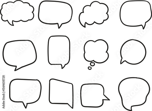 Collection of Hand-Drawn Speech Bubbles and Thought Bubbles for Design Projects