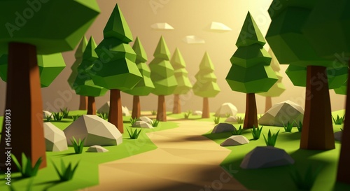 Forest path low poly illustration