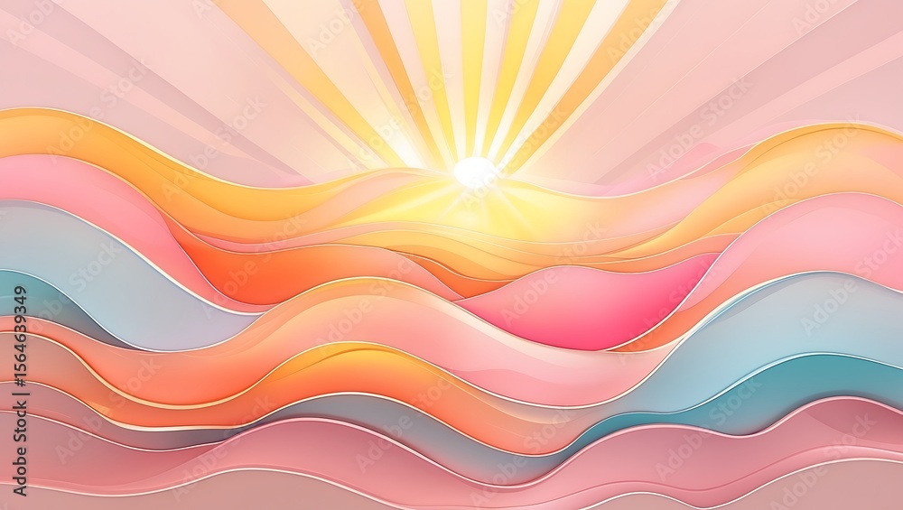 Fototapeta premium Sunrise over pastel waves abstract background
