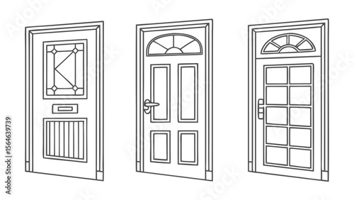 Silhouette Collection of Minimal Door Shapes Isolated on Clean White Background for Architectural and Interior Design Vector Elements