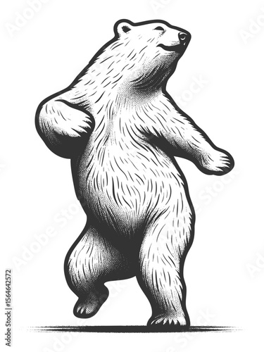 Polar bear dancing sketch engraving generative ai fictional character vector illustration. Scratch board imitation. Black and white image.