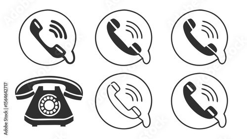 Silhouette Collection of Phone and Call Icons Isolated on Clean White Background for Communication and Interface Vector Design