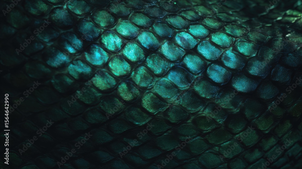 Obraz premium Snakeskin Texture with Iridescent Green and Black Overlapping Scales