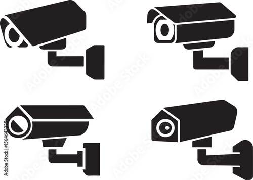 Four security cameras isolated on white background monitor the area