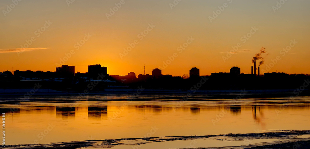 custom made wallpaper toronto digitalA beautiful orange sunset with a black silhouette of city buildings