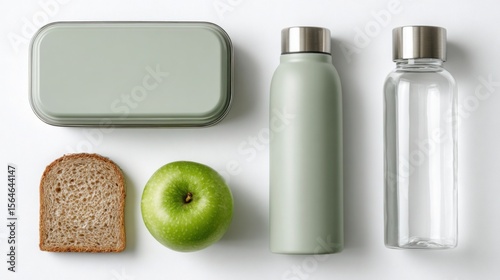 Minimalist flat lay of school lunchbox, creative illustration