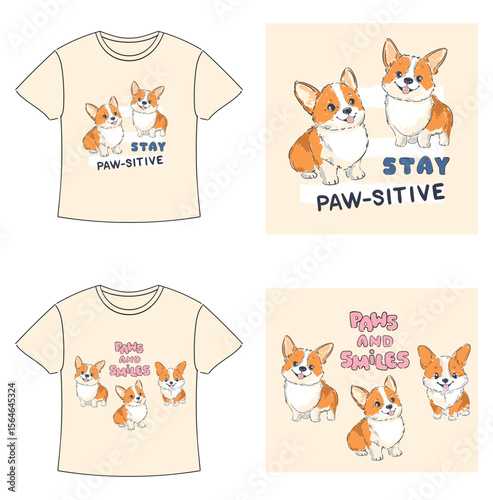 hand drawn cute corgi dog kids print background vector