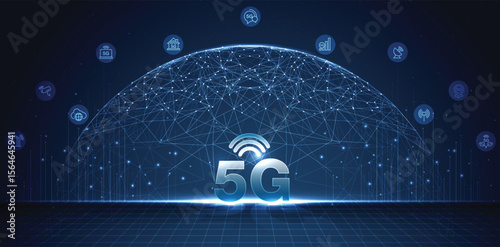 5G network wireless internet Wi-fi connection and internet of things with modern city skyline. Smart city and communication network concept. High speed, broadband telecommunication. vector design.
