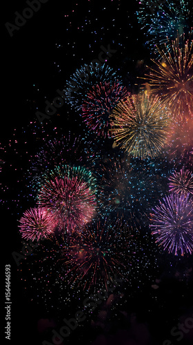 Bright colorful fireworks bursting over a dark backdrop illuminating the festive night sky with vibrant light and joyful celebration