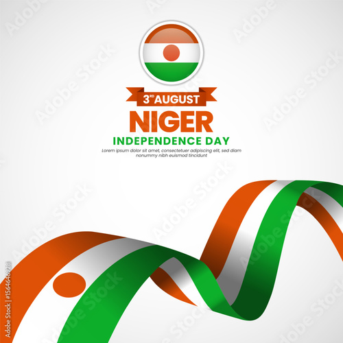 Niger independence day Square banner background with waving ribbon flag