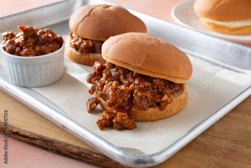 Obraz na płótnie A view of a sloppy joes, featuring gluten-free buns.