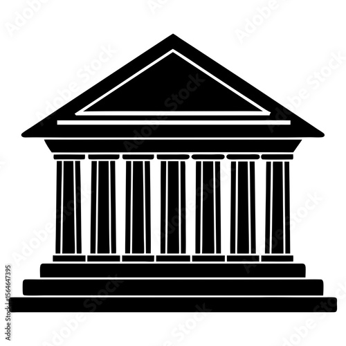 Bank Building Icon Vector – Generative AI & Linocut Silhouette Design