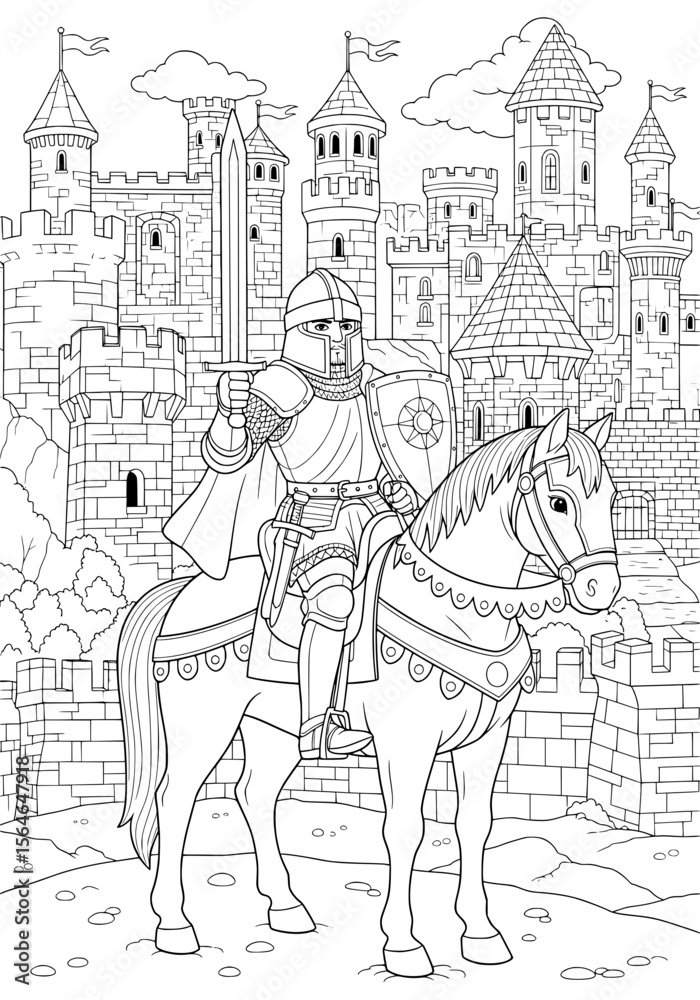 Obraz premium knight on horse. coloring book