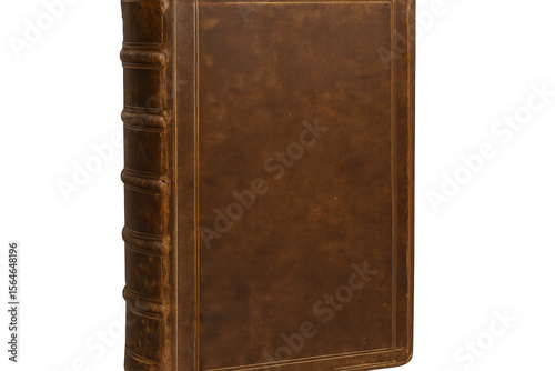 Vintage leather-bound book, aged pages exposed, representing scholarly knowledge against transparent backdrop