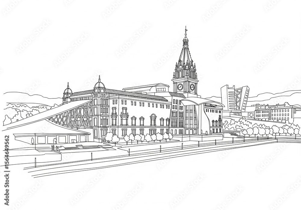 Obraz premium Euskalduna Palace in Bilbao one line drawing