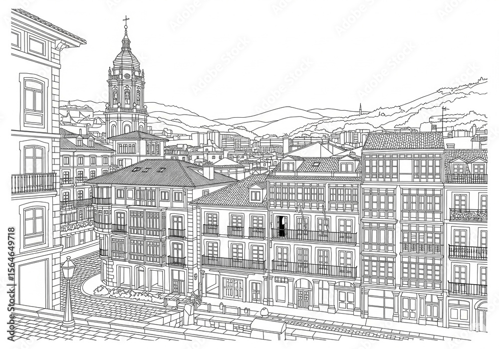 Fototapeta premium Casco Viejo in Bilbao one line drawing