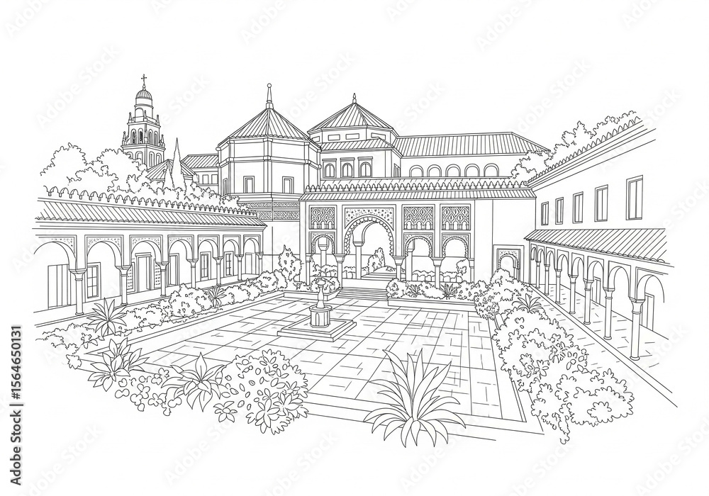 Fototapeta premium Patios of Córdoba in Córdoba one line drawing
