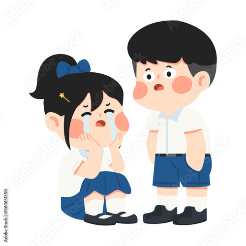 Cartoon Girl Crying with Friend Consoling Her