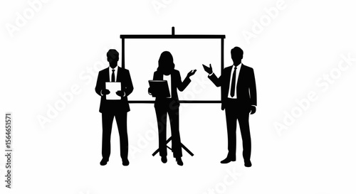 People Giving a Presentation Silhouette on White Background, Team Business Meeting Vector Illustration