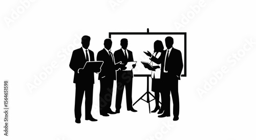 People Giving a Presentation Silhouette on White Background, Team Business Meeting Vector Illustration
