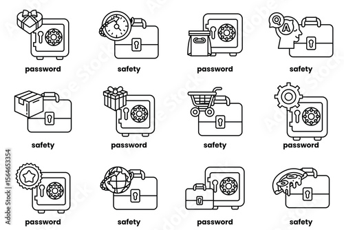 Set of illustrations of Business bags and safes in line art style