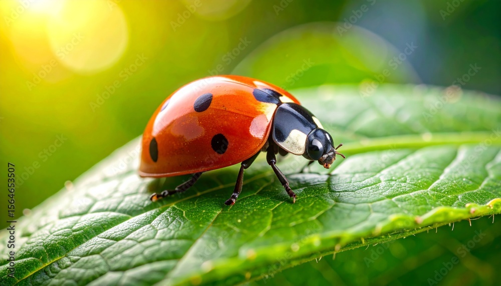 Fototapeta premium Ladybug Crawling on Leaf