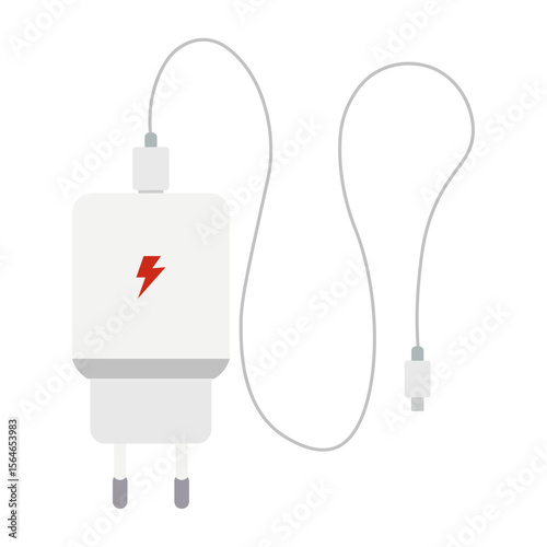 Vertical USB Type-C Quick Charger Adapter with Cable Vector Illustration