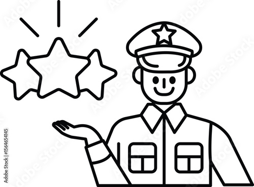 A man in a uniform holding up three stars