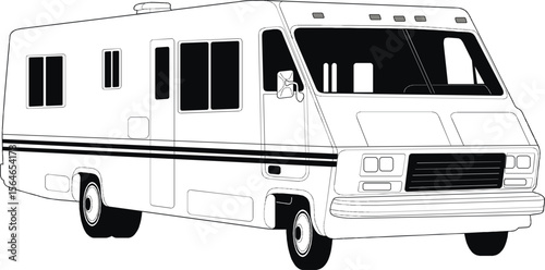 RV, travel trailer, camper, motor home, line art, black and white, illustration, recreational vehicle, fifth wheel, van camper, vintage RV 16
