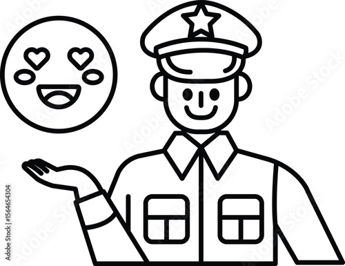 A man in a uniform is holding a smiley face