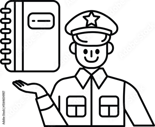 A man in a uniform is holding a book and smiling
