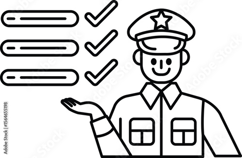 A man in a uniform is holding a clipboard with a smile on his face