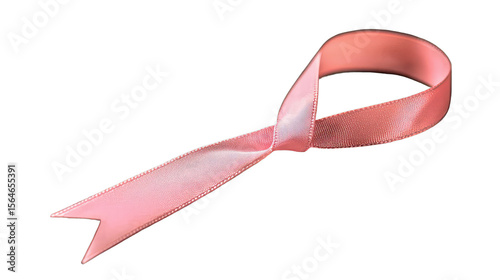 Pink ribbon, an isolated breast cancer awareness symbol, illustrates support for health and charity