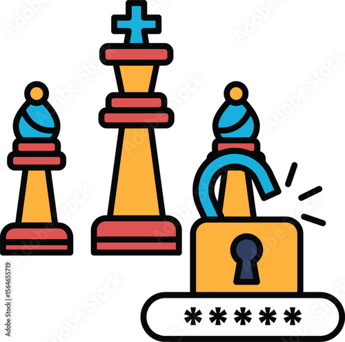 A cartoon of a chess game with a lock on the bottom