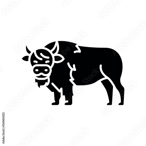 american bison black flat icon for digital and print projects. North american animals.