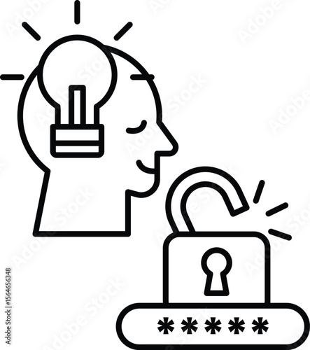 A man with a light bulb on his head is looking at a lock