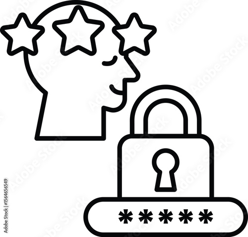 A man's head with stars on it is behind a lock
