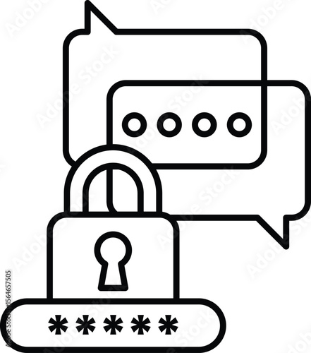 A black and white image of a lock with a key and a chat bubble with a message