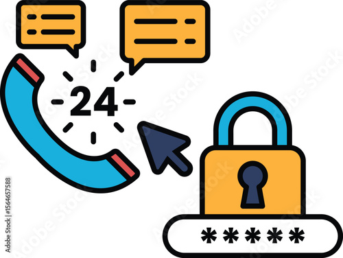 A phone with a 24 hour call button and a keypad with a lock on it