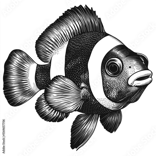 Vintage Style Clownfish - Striped Fish Illustration
