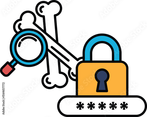 A skeleton is next to a lock with a keyhole