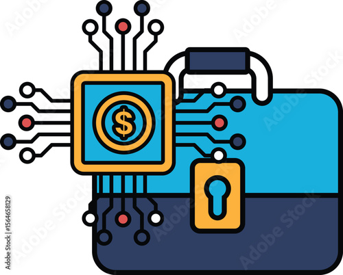 A blue briefcase with a dollar sign on it