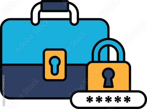 A blue briefcase with a lock on it and a key